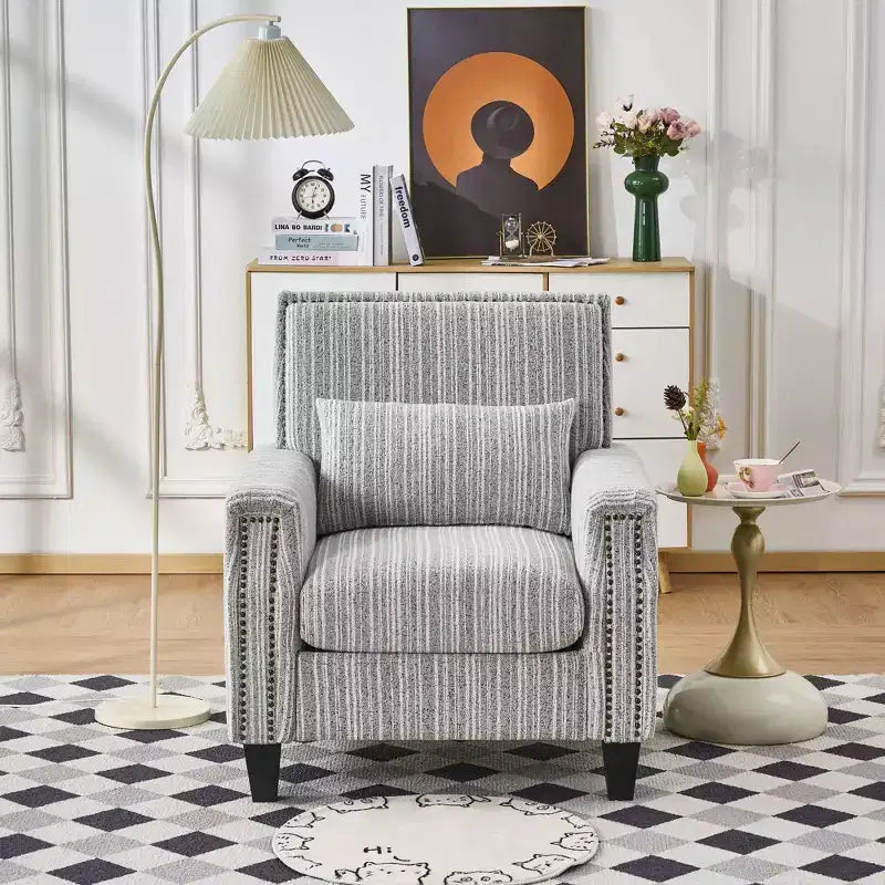 TUYOHW Modern Accent Chair,Two-Tone Striped Sofa Lounge Chair with Nailhead Trim,Solid Wood Frame,Upholstered Armchair for Living Room,Office