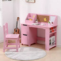 Desk and Chair Set with Storage Cabinets, Bulletin Board, Bookshelf, Side Shelves, Ideal Study & Art Table for Kids Ages 3-8, Spacious Storage