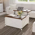 GustoWave 28 Square Lift Top Coffee Table, Farmhouse Style with Hidden Storage and Open Shelf for Living Room or Office - White