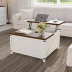 GustoWave 28 Square Lift Top Coffee Table, Farmhouse Style with Hidden Storage and Open Shelf for Living Room or Office - White
